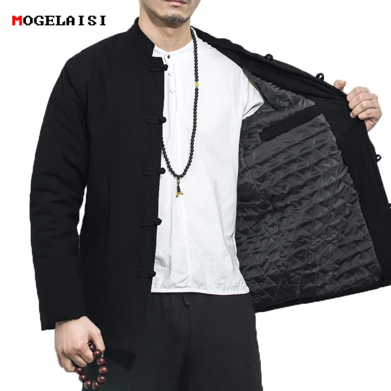 Зимние мужские куртки из льна и хлопка, Толстая куртка размера XXXL, Мужское пальто из льна в китайском стиле, мужская куртка с воротником-стойкой, большие размеры, M-5XL