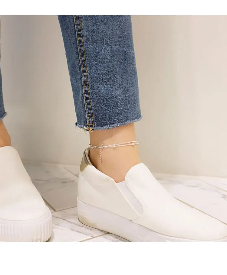 Браслет на лодыжке из стерлингового серебра 925 пробы tobilleras pulsera para tobillo, минималистичные бусины Двойные цепи женские браслеты для щиколотки ювелирные изделия