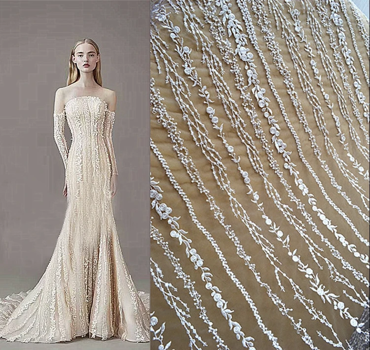 130 см ширина блестками кружевная ткань полосатая сказочная юбка свадебное платье