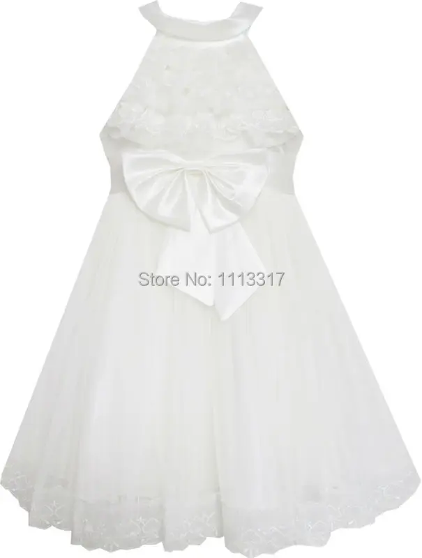 

Flower Girl Dress A-line Round Collar Sleeveless Pleated Bodice White 2020 Summer Princess Wedding Party Dresses Clothes Pageant
