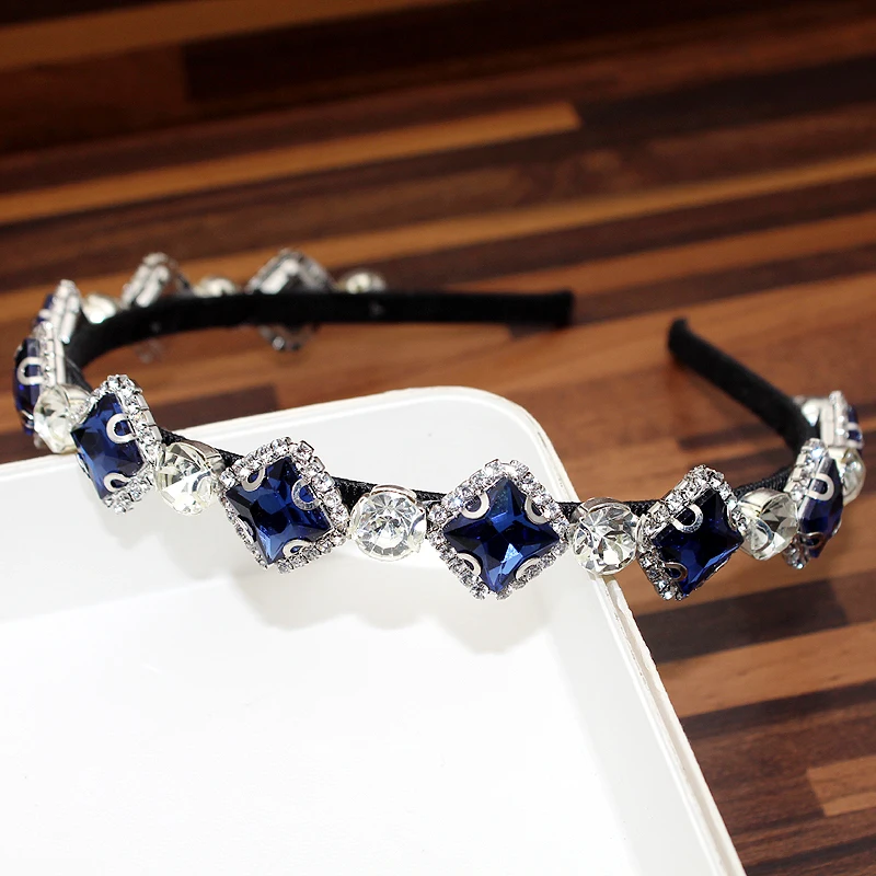 Модные украшения для волос AB прозрачные темно-синие повязки на голову и стразы