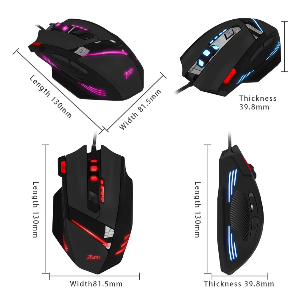 Для zelotes T-60 7200 dpi 7 кнопок USB СВЕТОДИОДНЫЙ цветной кабель игровая мышь и мыши overwatch