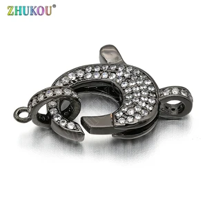 Застежки-крючки для омаров из латуни и кубического циркония, 17*22 мм, аксессуары для ювелирных изделий DIY, смешанные цвета, отверстие: 3 мм, модель: VK50