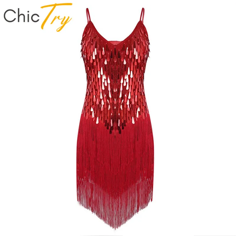 Женское блестящее платье с бахромой ChicTry для бальных танцев и вечеринок ритма