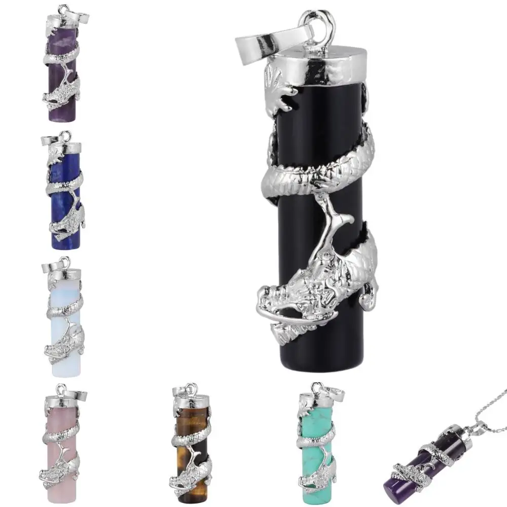 

SUNYIK Dragon Wrap Cylinder Crystal Gem stone Healing Reiki Pendant Necklace Charm Jewelry