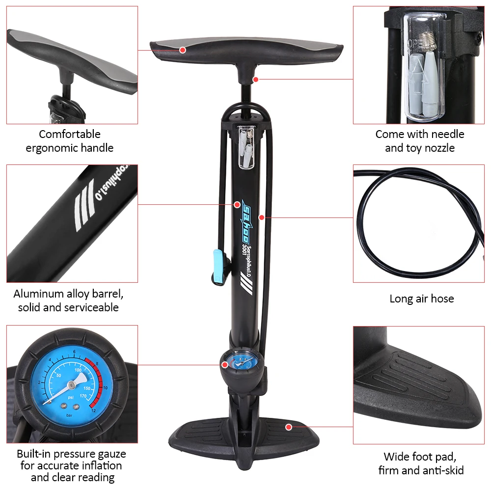 Велосипедный напольный насос 170PSI/12BAR ножной велосипедный насос MTB дорожный велосипед ручной насос Presta Schrader Клапан шин с манометрами