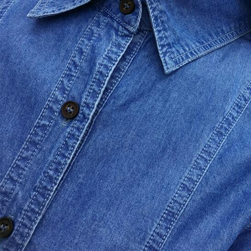 Single Breasted Long Sleeve Slim Denim Shirt 2020 Solid Blue Boyfriend Woman Shirt Turn Down Collar Casual Basic Top Blouse