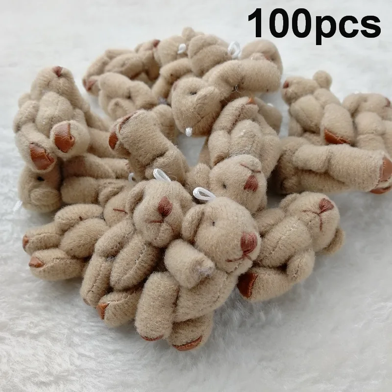 100 шт./партия, шарнир, плюшевый мишка, 4,5 см, плюшевый Свадебный бокскукла, игрушка и украшение для волос, кулон, мини-соединение, мишка тедди, CMR006