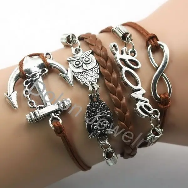Модный кожаный браслет из веревки с подвеской тибетского серебра