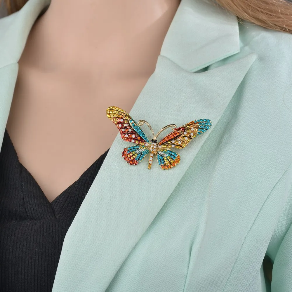 Женская брошка-бабочка яркий хрустальный цветок со стразами в студенческом