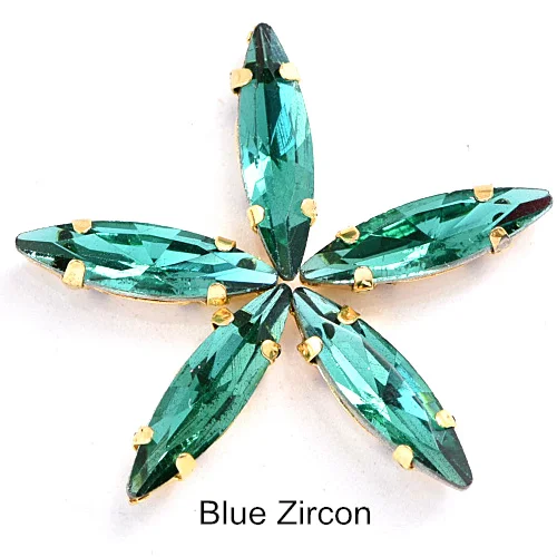 Blue Zircon 4x15 мм, 50 шт., цветные стразы в виде лошадиных глаз, пришитые на коготь стразы в виде листьев из стекла, пришитые стразы с золотым коготком, свадебное платье B3742 - Цвет: Blue Zircon