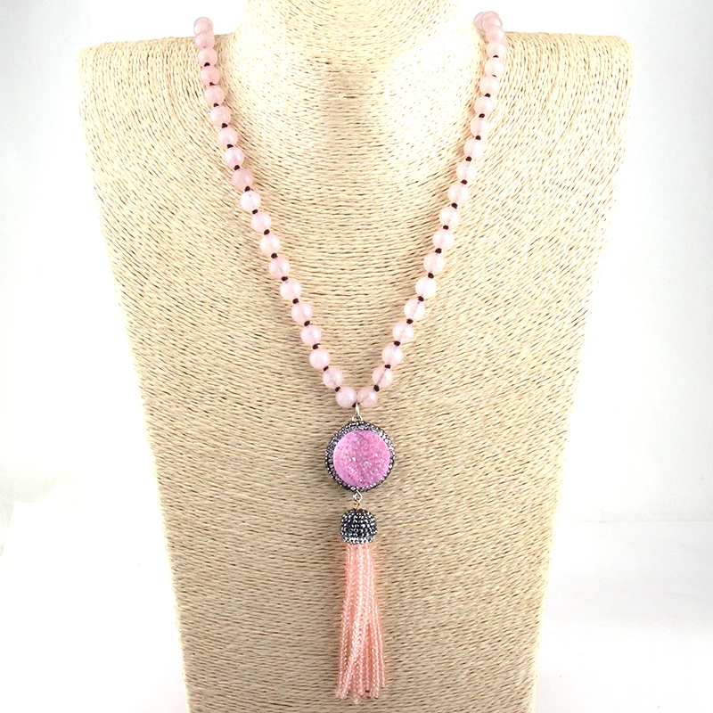 

Free Shipping Bohemian Tribal Jewelry long Knotted Natural Semi Precious Stones & Druzy and Crystal Tassel Necklaces