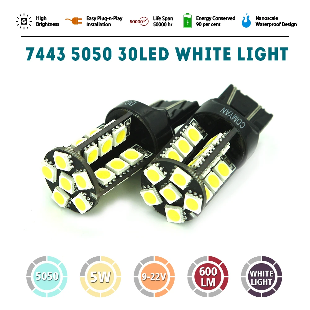 Modifygt 2 шт. 7443 30 5050 SMD LED T20 7440 W3X16Q W21/5 W W21W стоп сигнал задний фонарь противотуманный