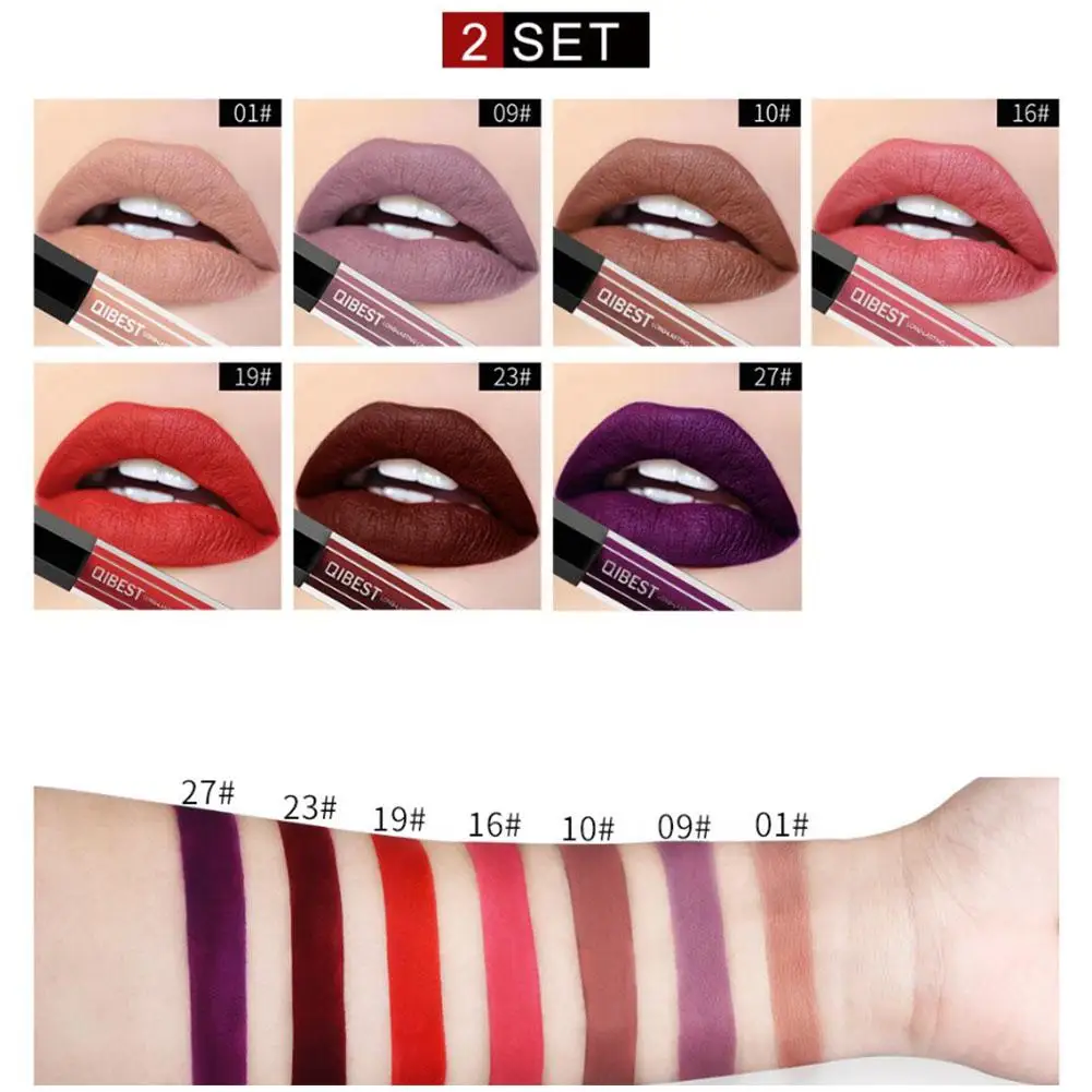 HobbyLane 7 Pcs/set Matte Lip Gloss Set Nonstick Cup Long Lasting Liquid |