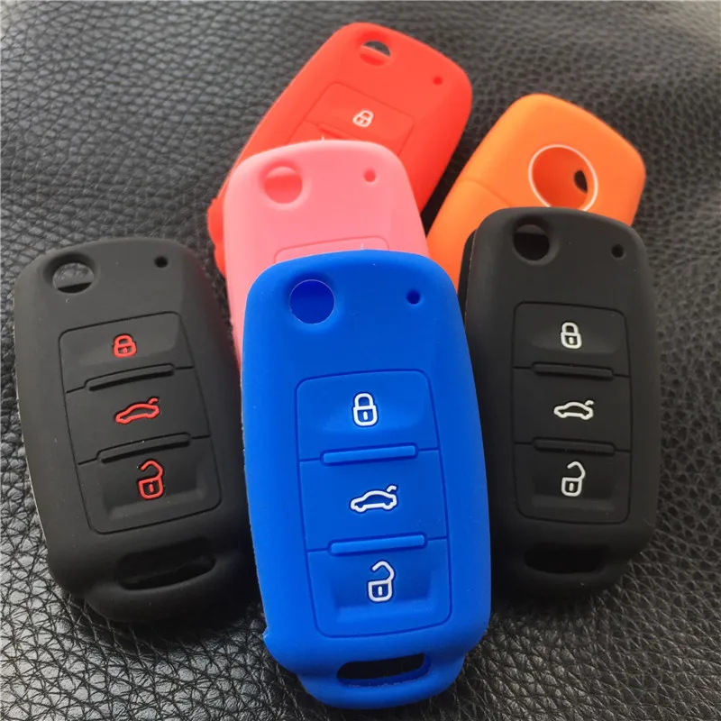 

Силиконовый резиновый чехол для ключей для VW POLO, Golf 4, MK5, 6, Jetta, Bora, Beetle, Tiguan, Passat B5, B6, 3-кнопочный пульт