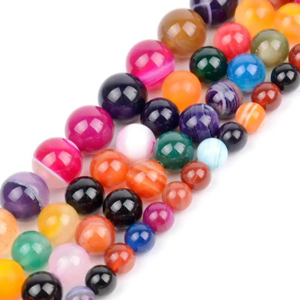 Multicolor Stripe Ag Бусины из натурального камня аксессуары 4-12 мм лазурит гранат Лава carnelian, круглые бусины для самостоятельного изготовления ювелирных изделий Браслеты - Цвет: Multicolor Stripe Ag
