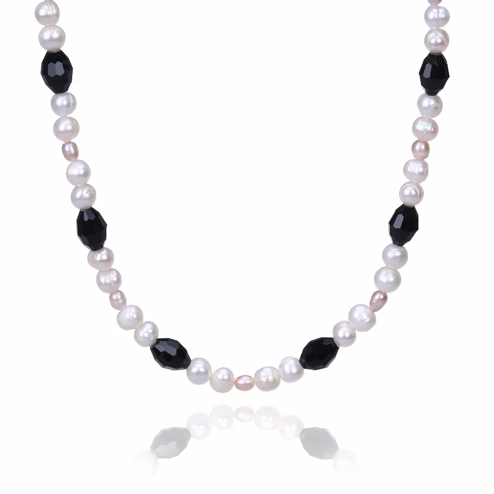 

Classic Faceted White Natural Freshwater Pearl Beads Crystal Strand Female Master Necklace Jewelry