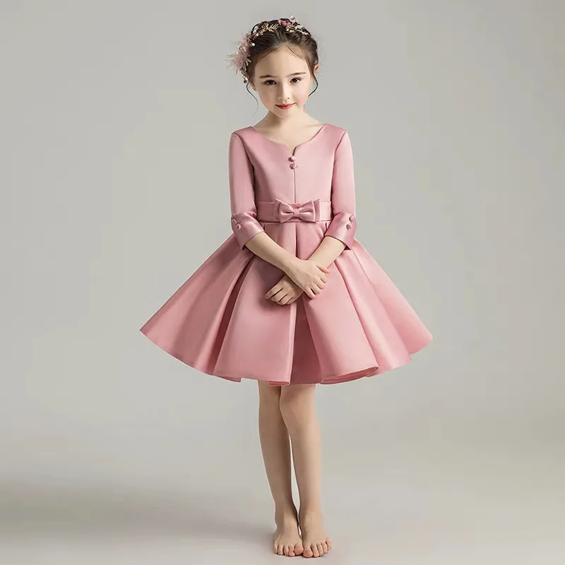 pink short dress Новинка; сезон осень-зима; детское элегантное платье для девочек на день рождения, свадьбу, вечеринку, выпускной вечер; Детский костюм для выступлений на фортепиано; платье со шлейфом - Цвет: pink short dress