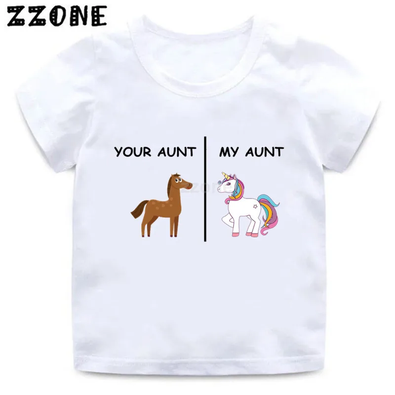 Футболка с мультяшным принтом Ваша тетя лошадь моя Единорог для мальчиков и