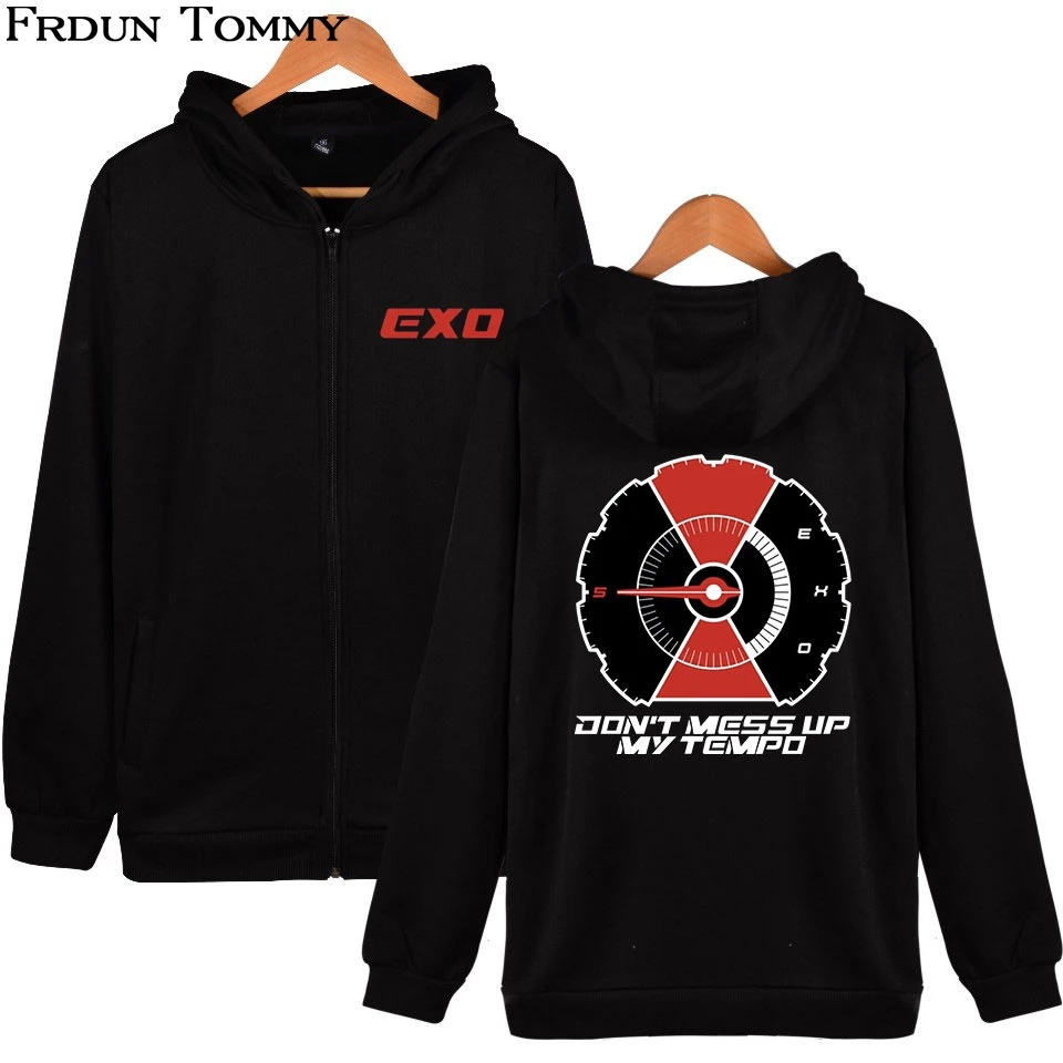 Толстовка EXO на молнии для мужчин и женщин повседневный свитшот с простым принтом