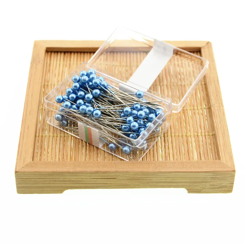 100pcs dark blue 100 шт. круглая жемчужная Головка Булавки для шитья Свадебный корсаж флористы швейная булавка с коробкой аксессуары инструменты рукоделие для шитья - Цвет: 100pcs dark blue