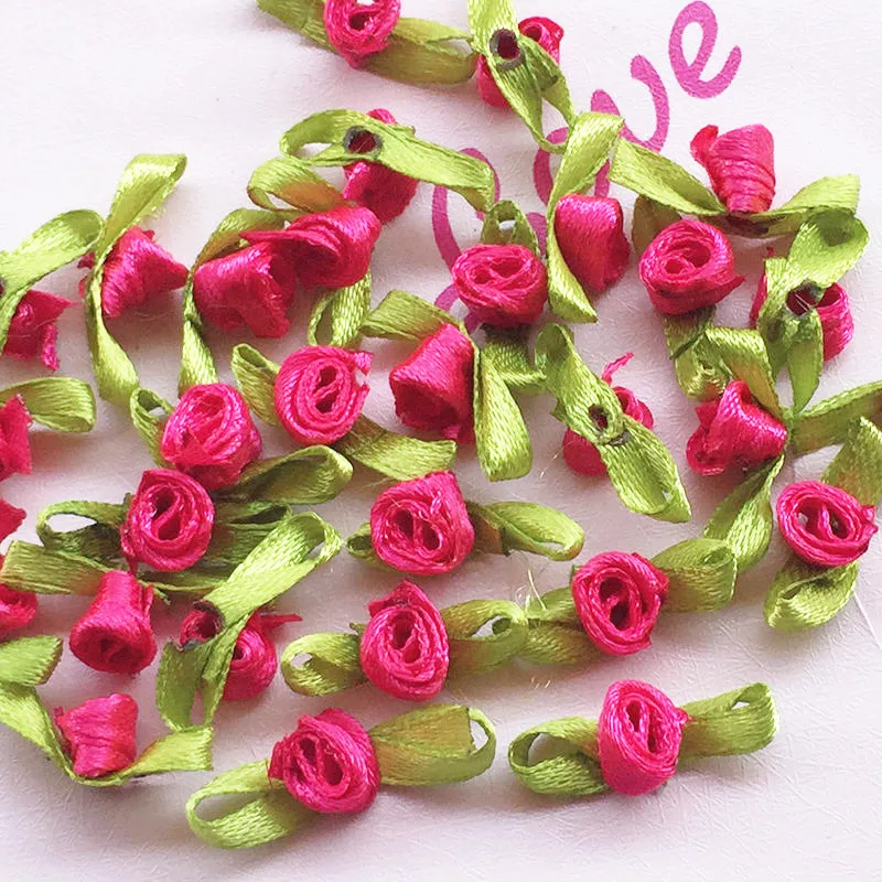 200 шт./упак. цветные аппликации Скрапбукинг DIY атласные ленты с розами цветок
