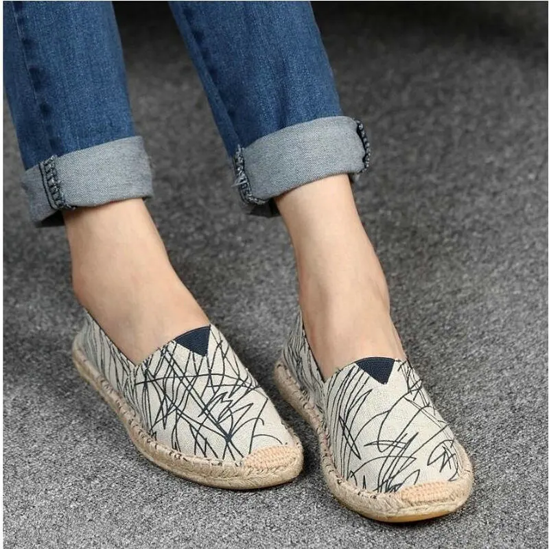 

Summer male Hemp Insole Fisherman Shoes Graffiti stripe men Espadrille Casual Shoes Boy Canvas Driving Loafers Flats II-055Z