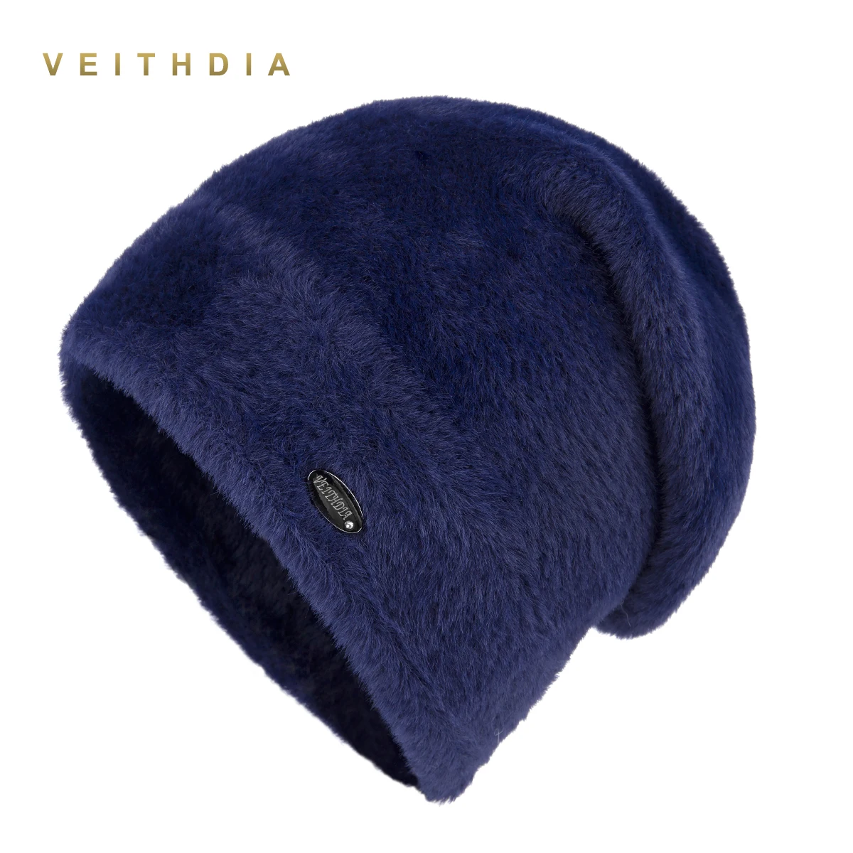 VEITHDIA, высокое качество, женские зимние шапки, модные, кроличий бархат, вязанные, как норка, меховая шапка, для женщин, девочек, двойные утолщенные шапочки - Цвет: Тёмно-синий