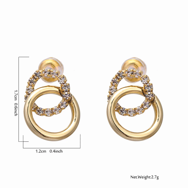 YMYW корейские изысканные серьги-гвоздики со стразами скрещенные медными кругами