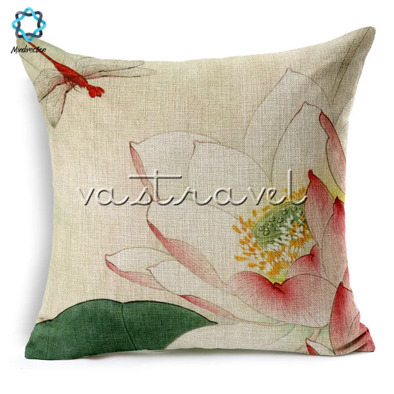 Mindirection хлопок белье Площадь Винтаж Китайский цветы лотоса изображение Пледы