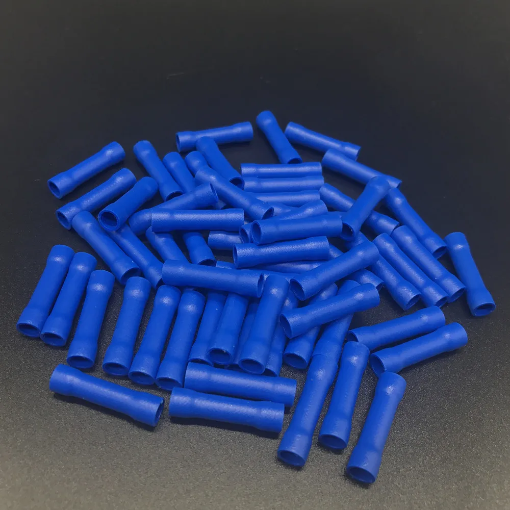 100pcs BV 2 16 14 AWG 0.5mm 1.5mm Blue Insulated Straight Wire Butt Connector Electrical Crimp Terminals with box|straight wire butt connector|butt