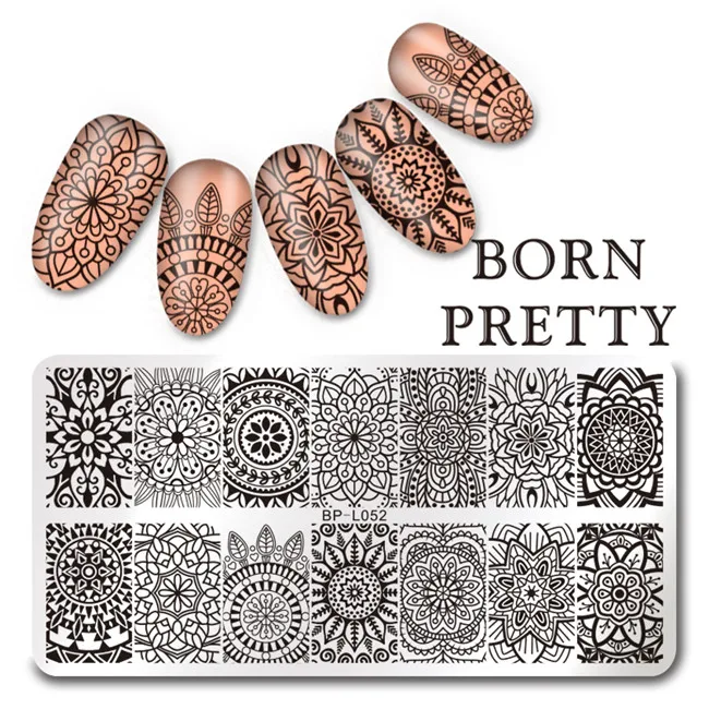 1 Шт. Born pretty Прямоугольник Ногтей Штамповки Шаблон Красивый Дизайн 12*6 см Ногтей Штампа Шаблон Плиты ВР L046-L055 - Цвет: BP-L052