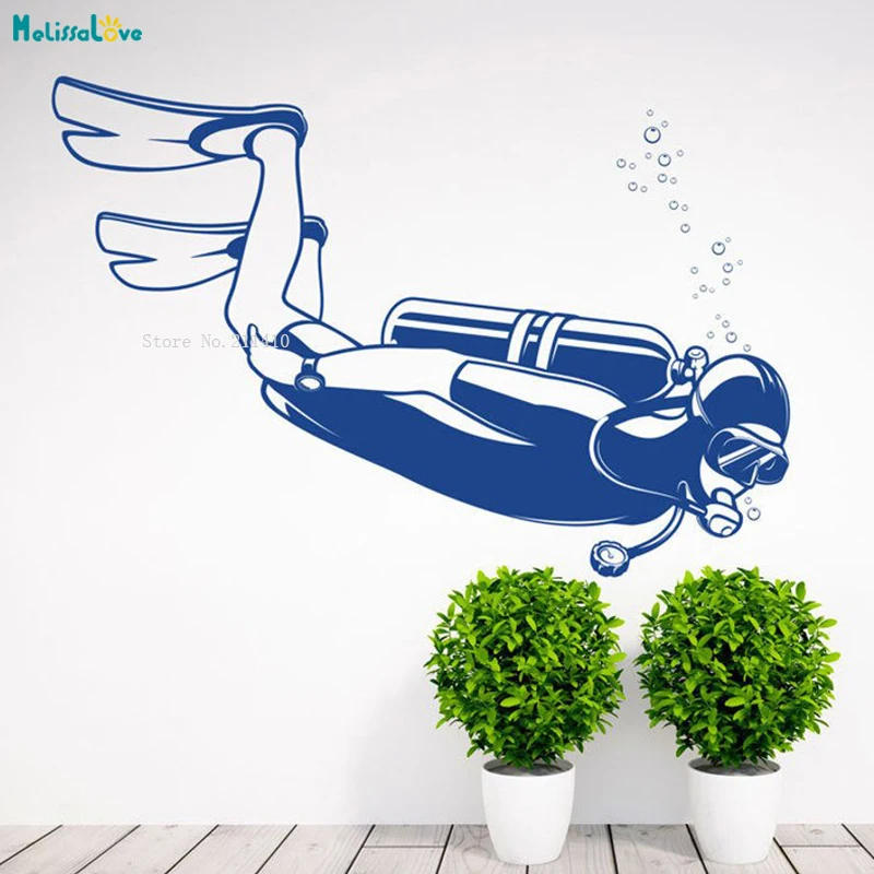 Scuba Diving Wall Decal Nautical Office Decor Idea Fire Extinguisher Vinyl Sticker Marine Deep Sea Removable Mural YT1174 | Дом и сад