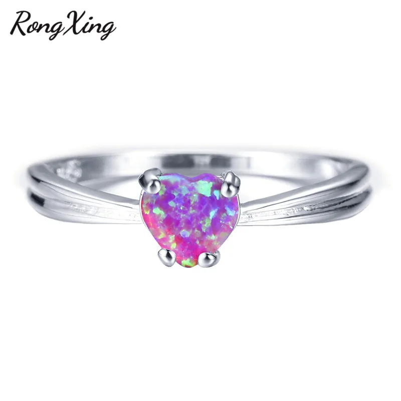 Purple Opal Ring RongXing очаровательное сердце фиолетовый/белый/синий огненный опал массивные кольца для женщин 925 серебро ювелирный камень кольцо - Цвет основного камня: Purple Opal Ring