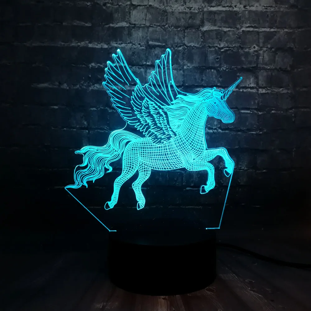 Новый 3D Лава летающие крылья единорог лошадь LED Детская спальня стол 7 цветов USB