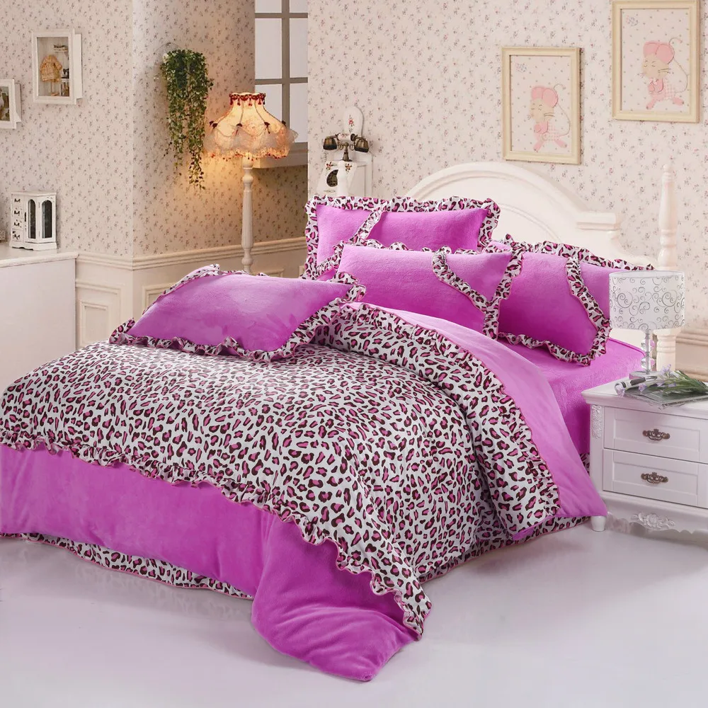 Coral Quilt Cover Romantic Bedspreads Active Printing Twill Cotton Brushed Korean Cute Style Purple Bedding Set | Дом и сад