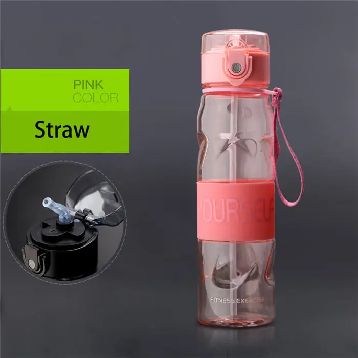 straw pink Модная бутылка для воды герметичные портативный спортивные бутылки для воды пластик походный чайник пеший Туризм напиток бутылка фитнес чайник 600 мл - Цвет: straw pink