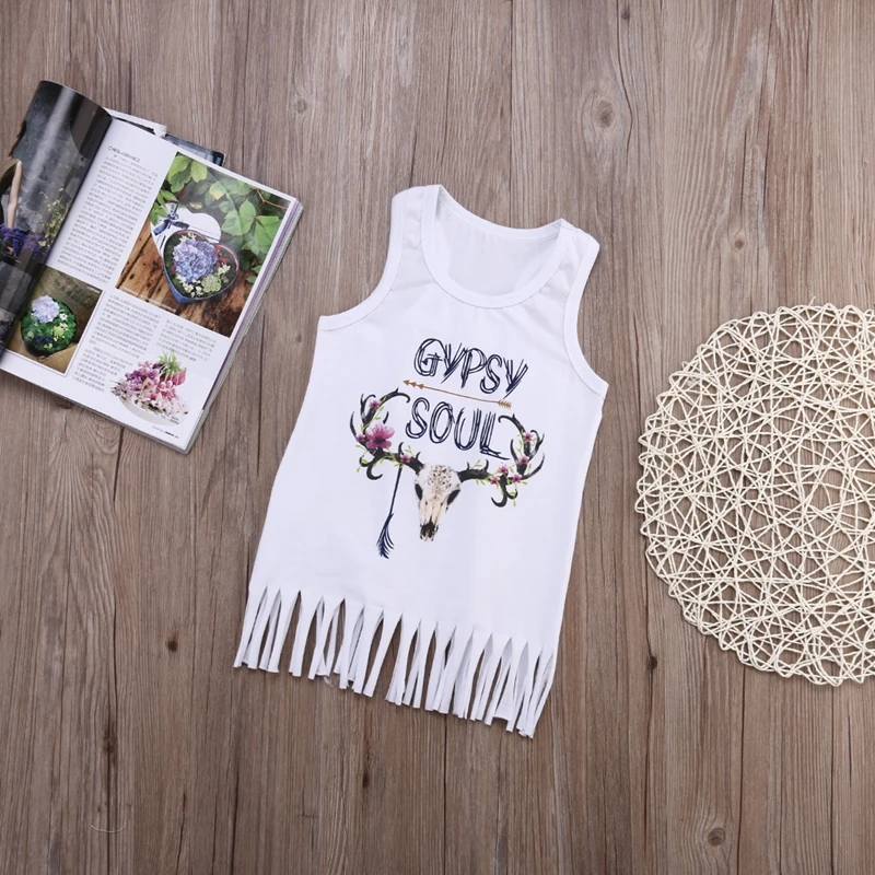 Fashion Baby Pirncess Clothing Dress Cute White Kids Girls Print GYPSY Soul Fringe Sundress Outfits | Детская одежда и обувь