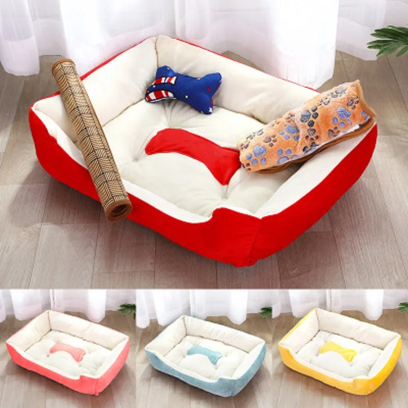 

Dog Bed Plus Size Beds For Large Dog Puppy Breathable Cotton Beds Soft Blue Red Yellow Bone Small Dog House Hot Sale 2018