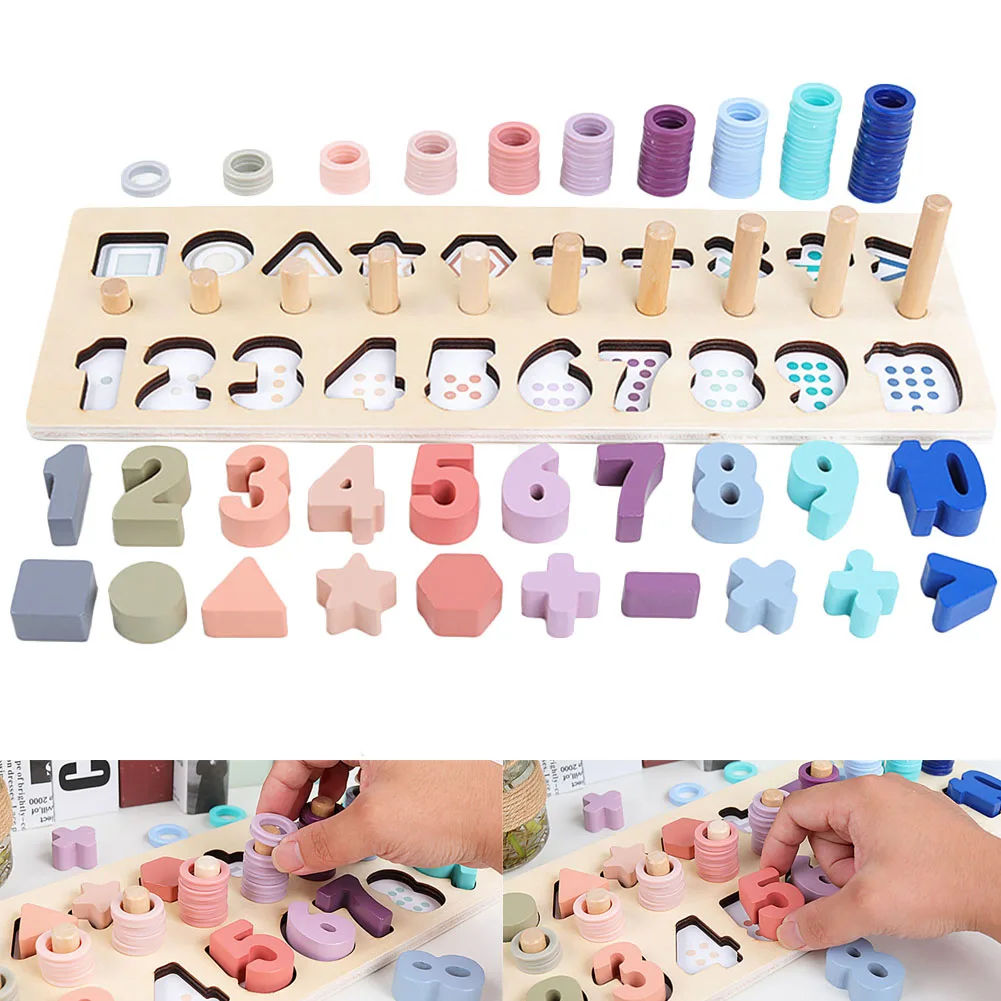 

2020 New Wooden Educational Preschool Toys Numbers Shape Color Recognition Blocks Stack Sort Kids Toy