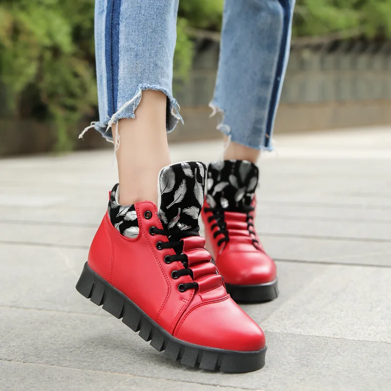 Black Patent Leather Ankle Boots For Women Lace Up Platform Winter Warm Plush Street Style Shoes | Обувь