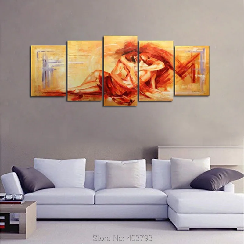 Ручная роспись 5 шт. желтые современные абстрактные Масляные картины на холсте