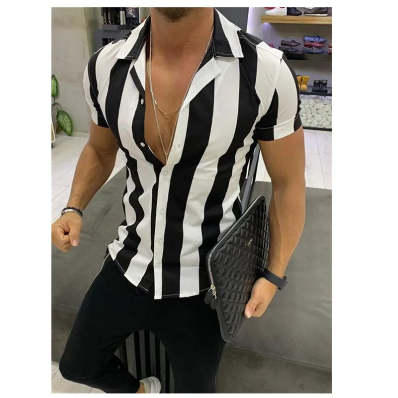 Мужская рубашка с принтом в разноцветную полоску коротким рукавом Chemise Hombre