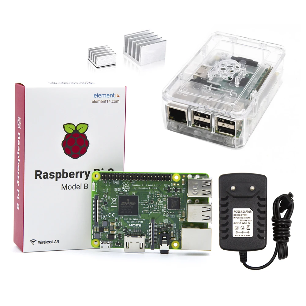 4 в 1 Raspberry Pi 3 Kit Wifi и Bluetooth Model B + радиаторы с блоком питания прозрачный чехол из АБС