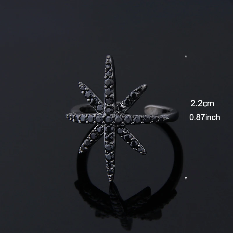 Бренд черный кубический цирконий Винтаж кольцо звезда Форма панк Кольца для