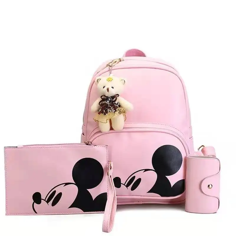 Pink 3 шт./компл. Женский Композитный рюкзак PU кожаный рюкзак "Микки" подростковый рюкзак для девочек и мальчиков школьная сумка Mochila Feminina - Цвет: Pink