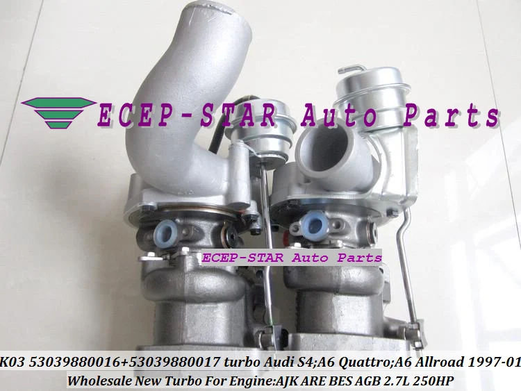 Бесплатная доставка турбокомпрессор Twin Turbo K03 53039700016 53039700017 078145701R для AUDI S4 A6 1997-01 AJK