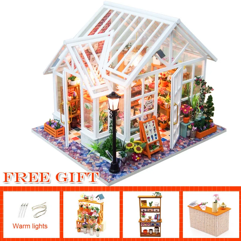 M09-A CUTEBEE DIY кукольный домик деревянные кукольные домики Миниатюрный Кукольный дом набор мебели Каса музыка светодиодные игрушки для детей подарок на день рождения A68B - Цвет: M09-A