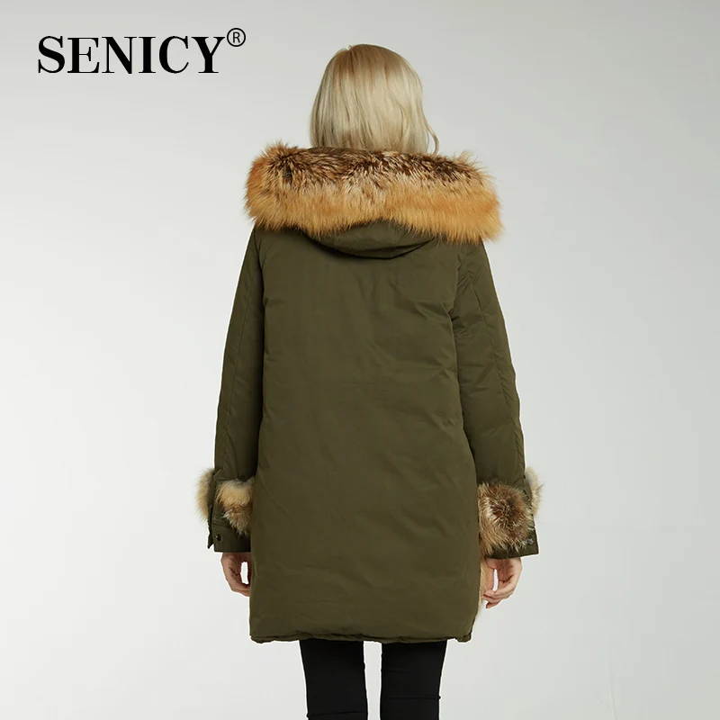 Senicy Новинка 2017 длинные зимние натуральная Меховая куртка пальто женщин парка