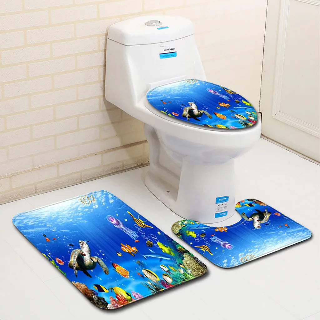 3 шт./компл. подводный мир Нескользящие ванная комната коврик ковер абсорбент пьедестал ковры крышка туалет для ванной коврик Decor311W